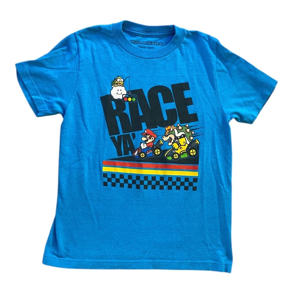 Nintendo Mario Kart Boys Small Blue Race Ya Graphic T‑Shirt 60/40 Blend